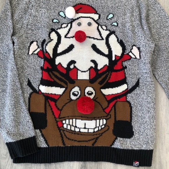 Loyalty & Faith Santa and Reindeer Ugly Sweater with Pompom details - Picture 6 of 9